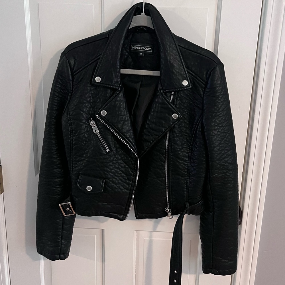 Faux Leather Moto Jacket, Size M